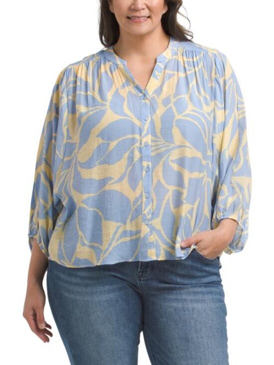 Zac & Rachel Tops - ZAC & RACHEL Plus Floral Slub Button Front Top